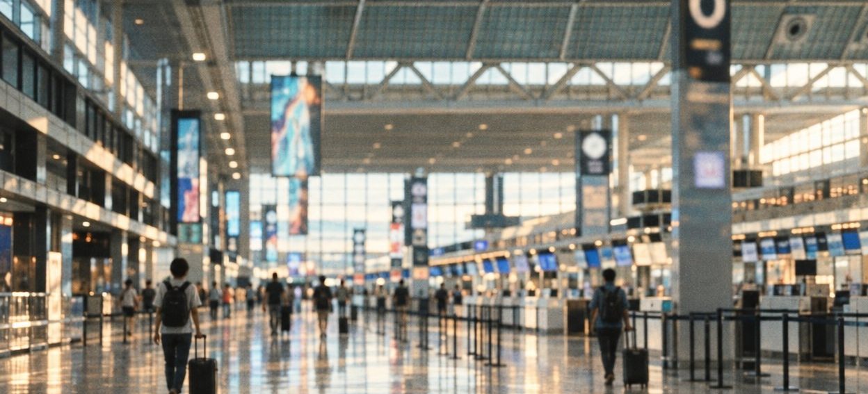 空港の出発ロビーを行き交う旅行者（イメージ画像）